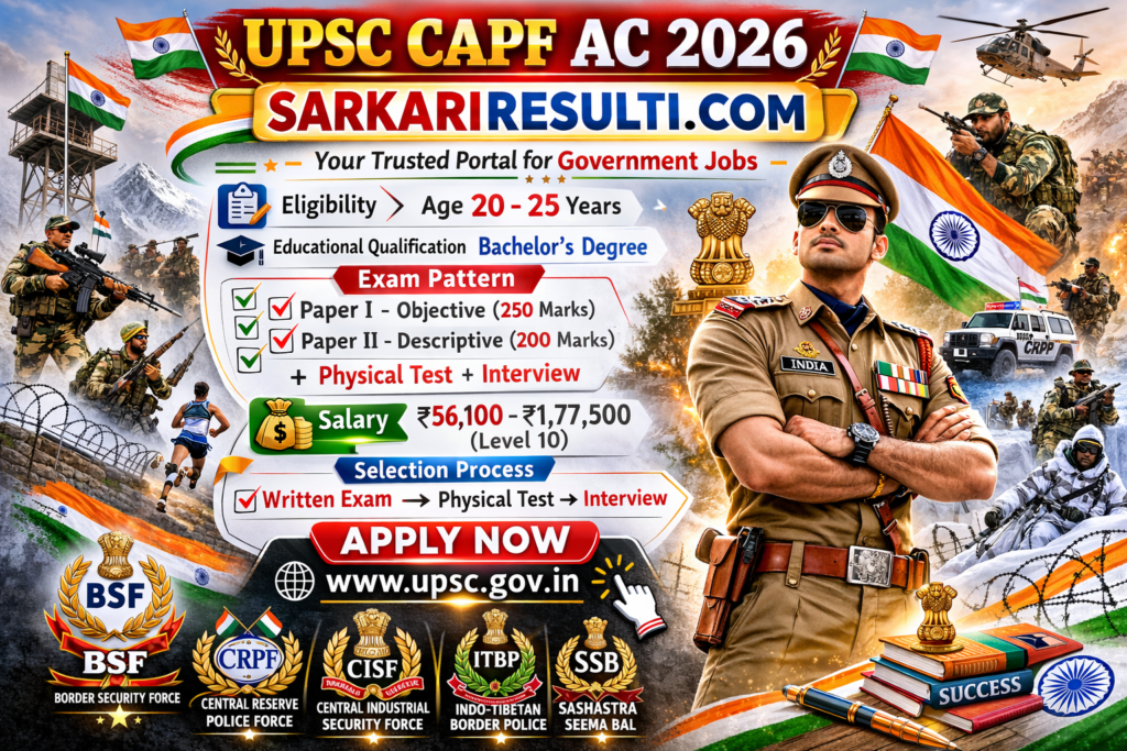 UPSC CAPF AC 2026 Assistant Commandant Recruitment eligibility salary exam pattern details