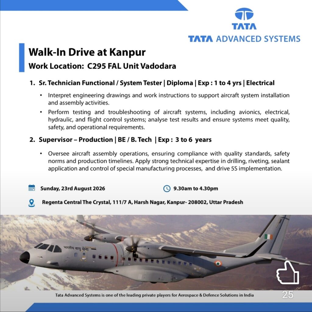 Tata Advanced Systems Recruitment 2026 Walk-In Drive at Kanpur